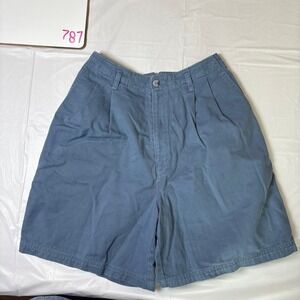 Vintage Hunt Club Womens High Waisted Pleated Shorts Slate Blue Cotton SZ 6 Mom